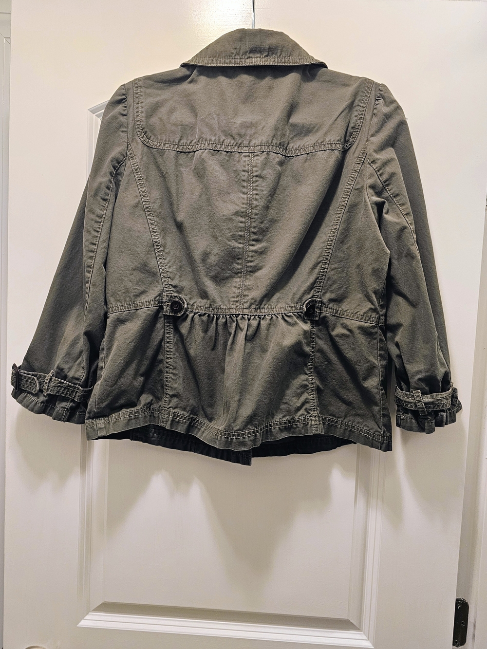 LOFT Olive Utility Jacket Peplum Waist Button Front Size L - Picture 7 of 7